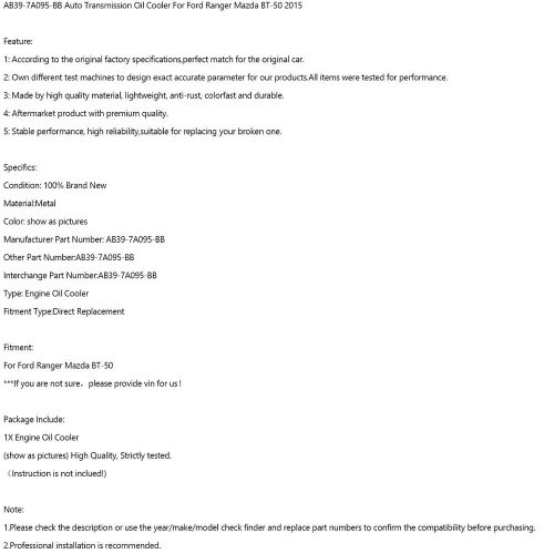 Ab39-7a095-bb auto transmission oil cooler for ford ranger mazda bt-50 2015 t5