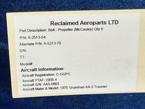 McCAULEY BOLT - PROPELLER - QTY 6 P/N: A-2513-54 , A-5213-79, C $280.00, image 3