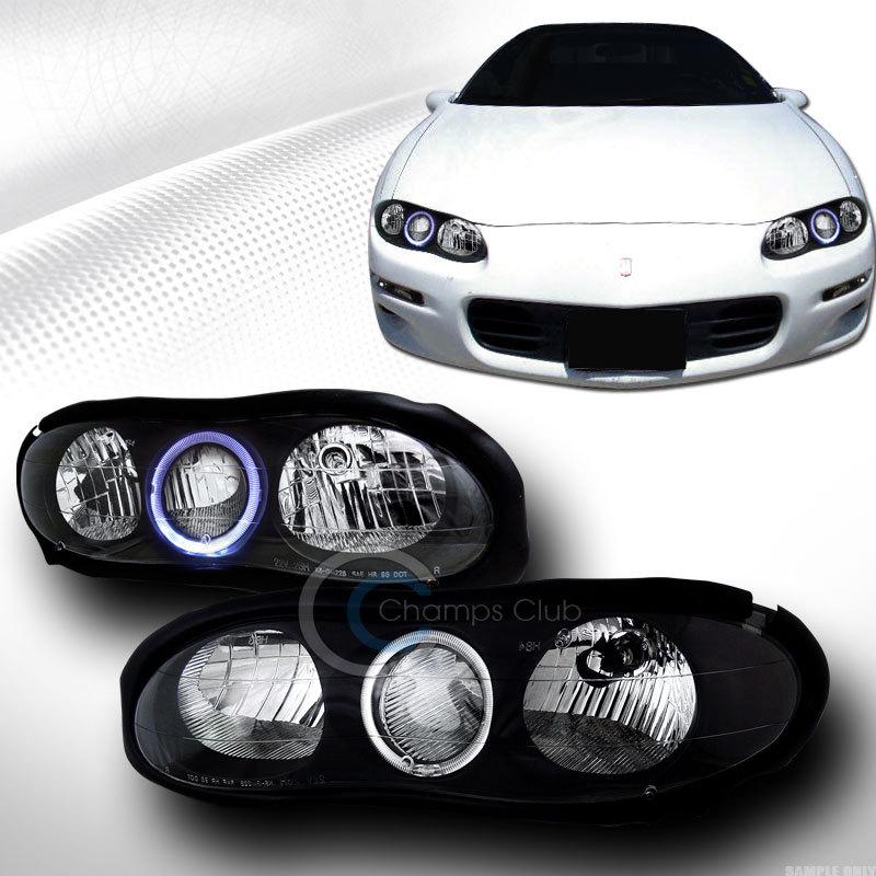 Crystal black clear halo rim head lights lamps ks 98-02 chevrolet camaro z28 ss