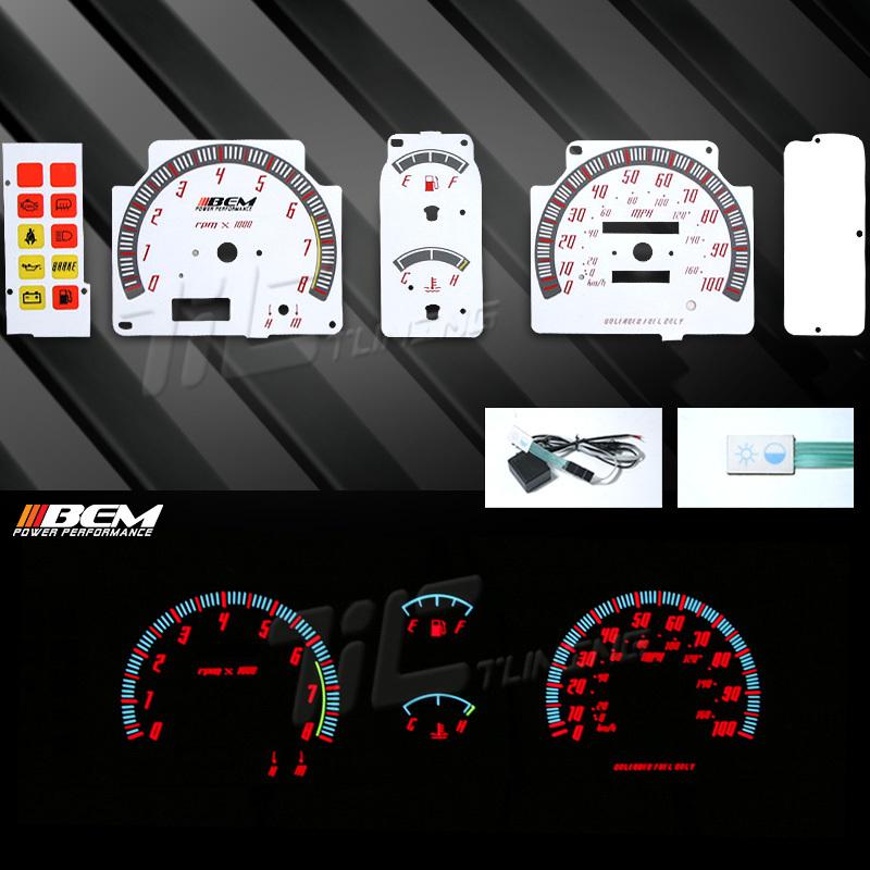 1993-1997 nissan hardbody pickup red reverse glow cluster instrument gauge face