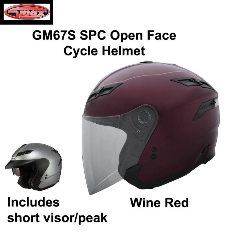 Gmax gm67s open face motorcycle street helmet (s,m,l,xl,2x,3x) wine red