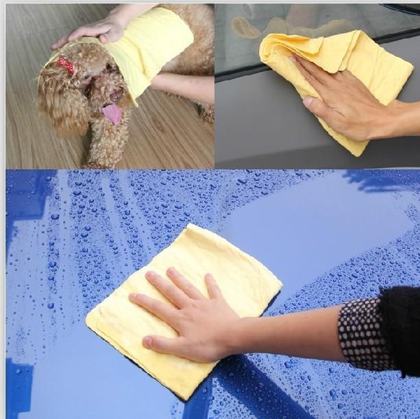 Yellow new car washing cloth chamois leather magic pva dry cleaning towel