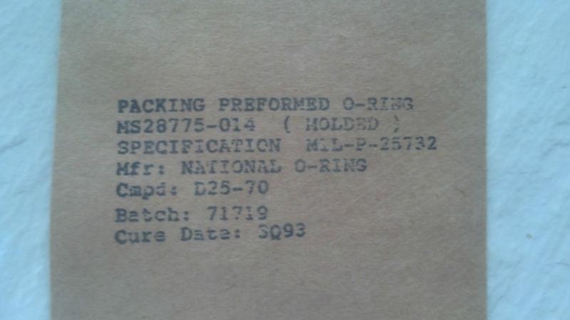 Ms28775-014 packing preformed o-ring - sold in lots of 10 each