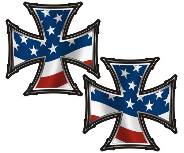 Sell Iron Maltese Cross Decal SET 4"x4" Biker American Flag Vinyl