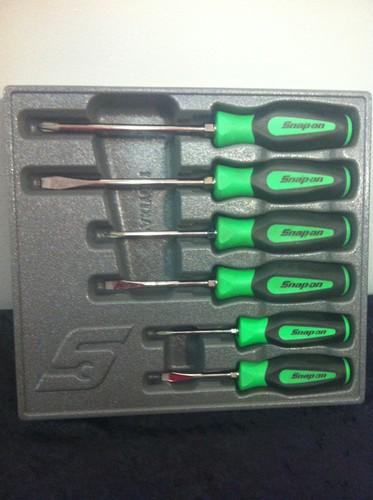 Snap On 6 Piece Screwdriver Set Flat Head Phillips In Case Holder Pakty061 Green, US $40.00, image 3