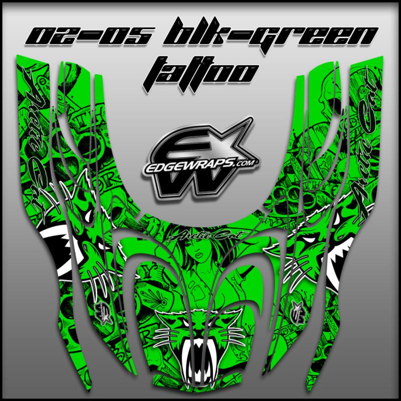 New arctic cat zr 600, 500, 800  fits 01-05 snowmobile graphics - green tattoo