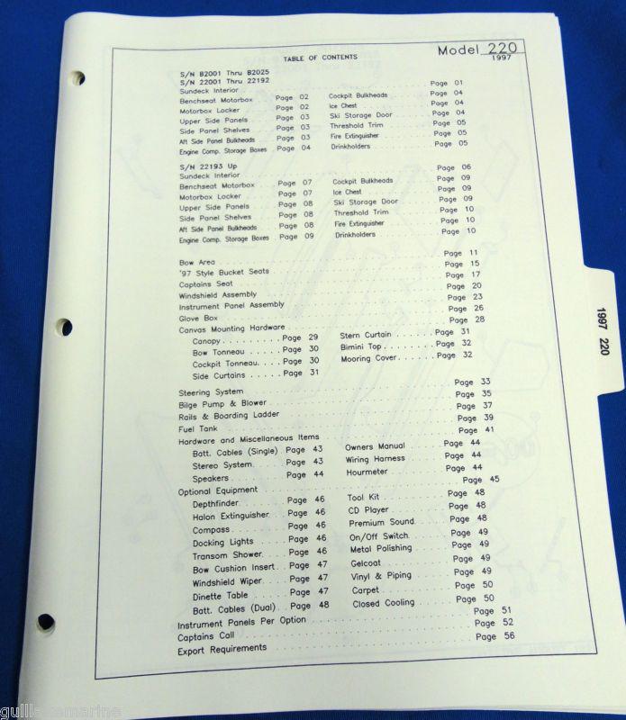 Vintage coablt 220 boat parts book diagrams & part numbers for 1997