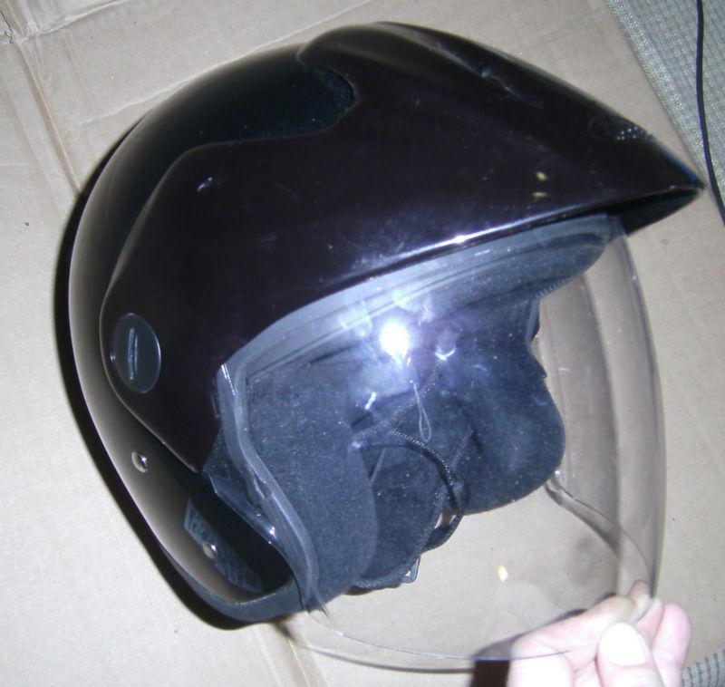 Zeus motorcycle helmet black with clear sheild & open face style sz m/l dot, nr!