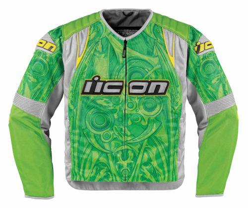 New icon overload sportbike sb1 adult mesh jacket, green/gray, xl