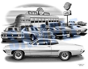 Ford torino 68,70,71,76 muscle car art print   ** free usa shipping **