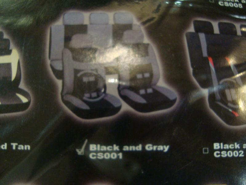 16pc set gray black auto car seat covers steering wheel belt pad head rest cs001