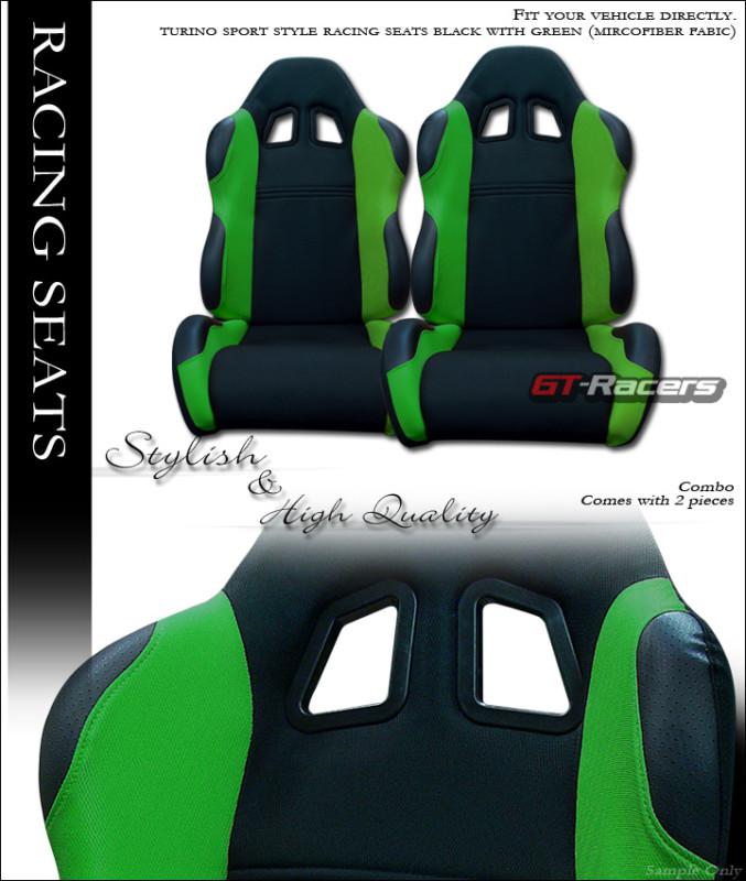 Ts sport style blk/green cloth racing bucket seats+sliders l+r gmc honda hummer
