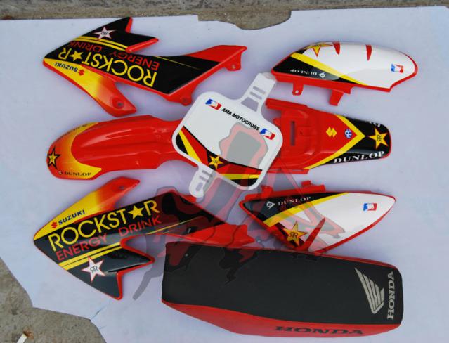 Red plastics & seat & rockstar 3m graphics decals for honda crf 50 pit bike
