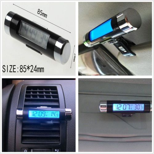 Vehicle air vent clip-on digital lcd thermometer clock with blue led for toyota