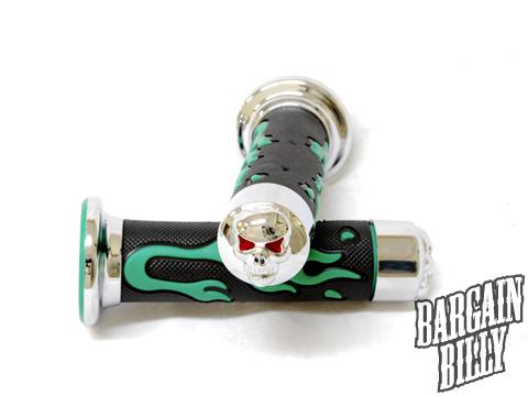 Suzuki quad atv eiger ltz ozark vinson skull hand grips flame green rubber grip