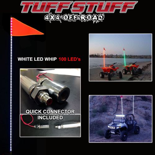 Tuff stuff xtreme white 6' led whip- includes quick connect, mount &amp; 100 led's