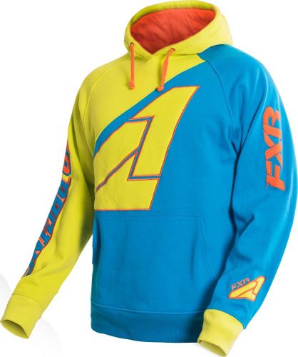 Fxr circuit mens pullover hoodie blue/hi-vis yellow/orange