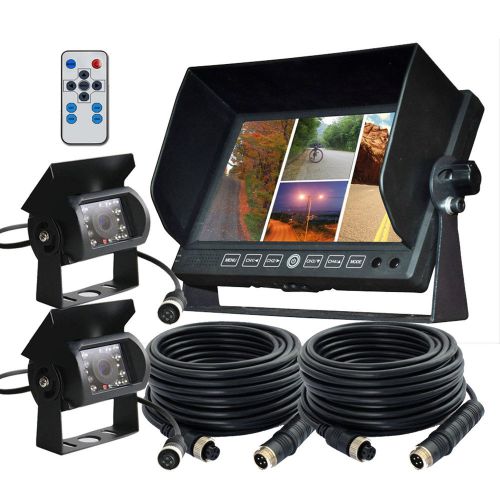 7&#034; split quad monitor 12v/24v+2x ir reversing ccd camera for vehicle truck bus