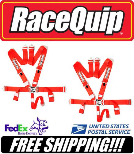 Pair (2) racequip sfi 5pt red latch &amp; link racing safety harnesses #711011