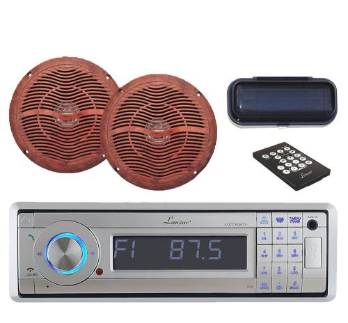 Marine silver bluetooth sd usb cd receiver /6.5&#034; wood grain look speakers+ cover