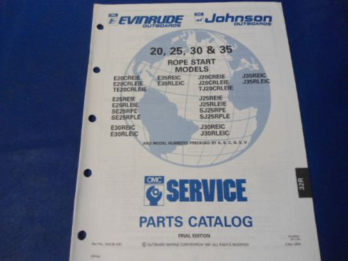 1991 omc evinrude/johnson parts catalog, 20, 25, 30 &amp; 35 rope start models