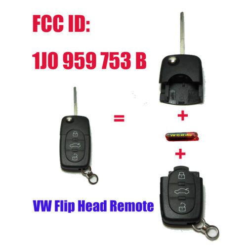 Remote key 433mhz id48 chip 1j0959753b for 1999-2001 vw passat golf beetle