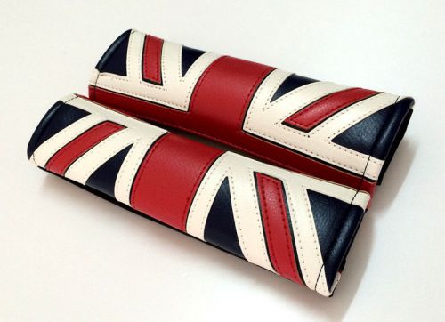 Red blue uk flag mini cooper union seatbelt shoulder pad covers durable leather