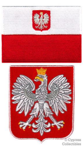 Lot 2 polish heritage patch flag and shield emblem biker iron-on poland coat arm
