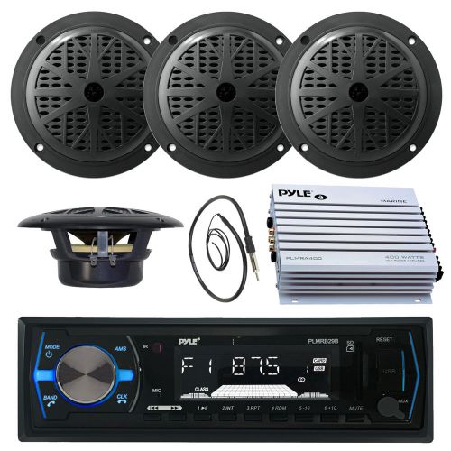 Black 6.5&#034; marine speakers, pyle 200w usb am fm radio, antenna , 400w amplifier