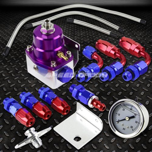 Purple fuel pressure regulator+liquid gauge+swivel end fitting+hose fits supra