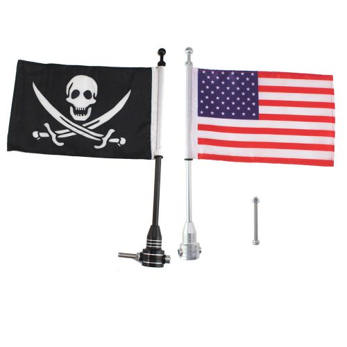 Skull pirate flag rear flag pole bike luggage rack mount usa us flag for harley