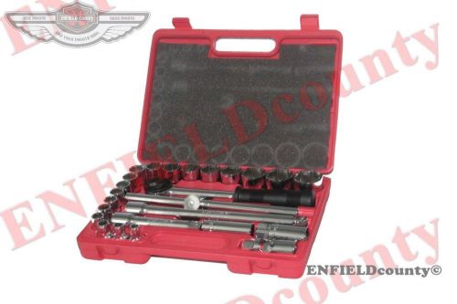 26pc 1/2&#034; drive socket set 8-32mm extension sliding t bar ratchet handle @cad