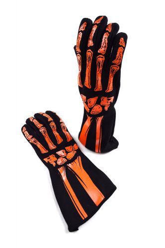 Rjs racing sfi 3.3/5 new skeleton racing gloves orange / black size 2x 600090156