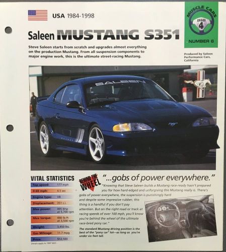 Saleen mustang 1984-1998 hot cars poster vital statistics dream machines