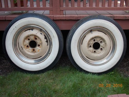 Pair of vintage firestone deluxe champion tires with rims - tube type - 16 inch