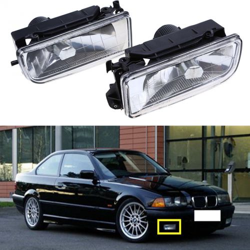 Pair 90-00 bmw e36 3-series oem replacement fog lights lamps crystal clear lens
