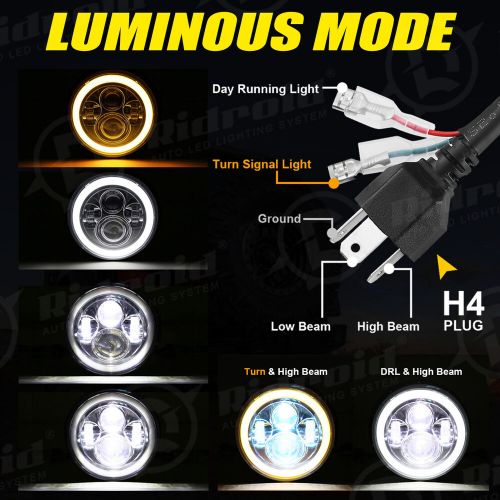 Pair 7" Round LED Halo Headlights Turn Signal For MG MGB 1969-1980 Midget 70-79, US $52.99, image 3