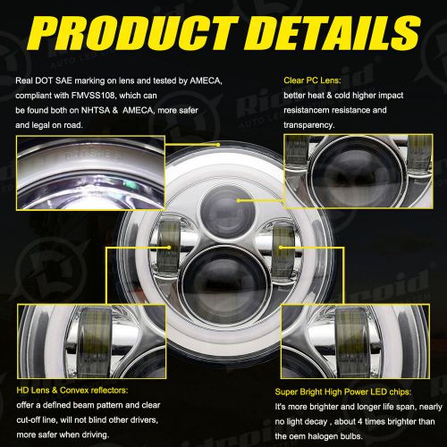 Pair 7" Round LED Halo Headlights Turn Signal For MG MGB 1969-1980 Midget 70-79, US $52.99, image 8