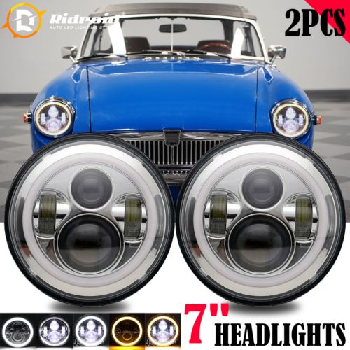 Pair 7" Round LED Halo Headlights Turn Signal For MG MGB 1969-1980 Midget 70-79, US $52.99, image 17