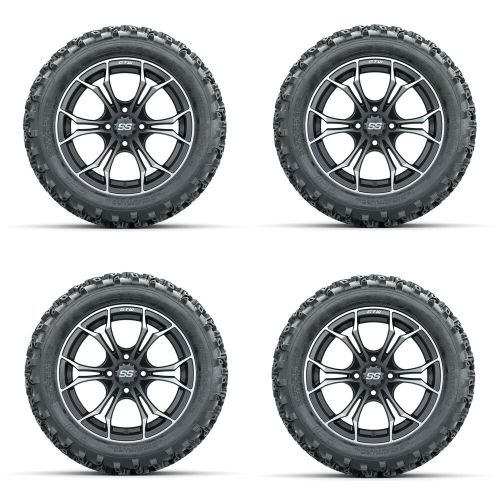 Golf cart gtw 14" spyder machined grey wheel | 23x10-14 rogue at tire | 4 set