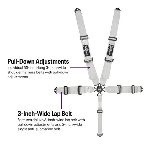 Speedway Elite, 5 Point Seat Belt Harness, Cam Lock, Silver, US $101.99, image 2