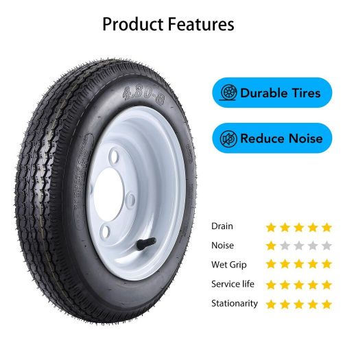 2 pack 4.80-8 Trailer Tires Wheels with 8'' Rims 4 Lug on 4'' Load Range C 6PR, US $60.99, image 3
