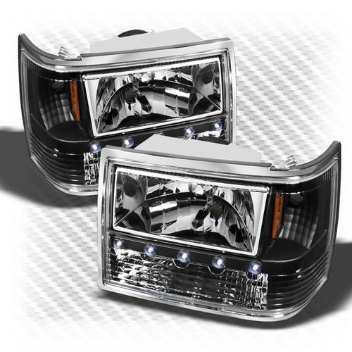 93-98 jeep grand cherokee 3in1 bumper+corner+led headlights blk head lights set