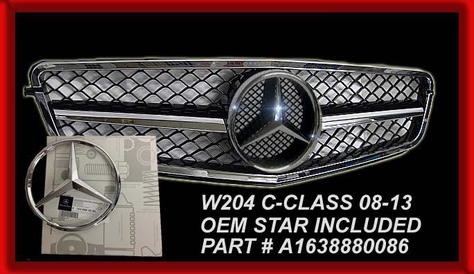 2012 c63 sty w204 08-12 c300 c350 c250 grill black w/chr star 1 fin mercedes