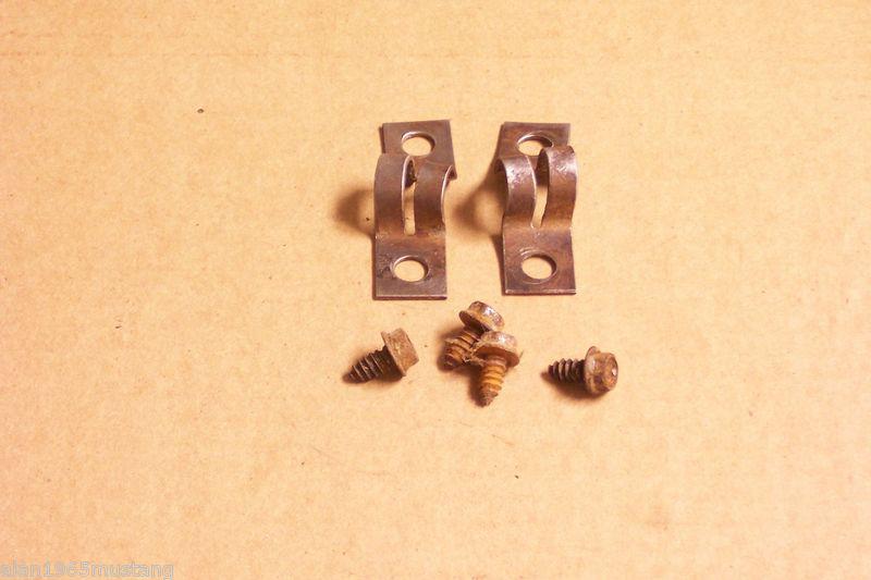(j6) oem 1966 ford mustang rear parking brake cable brackets and screws (pair)