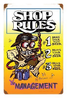 Motorcult mlk038 sign metal rectangular shop rules 12" width 18" height each