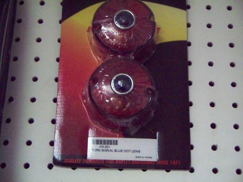 Harleysoftail fat boy sporster blue dot turnsignal lens red covers w blue