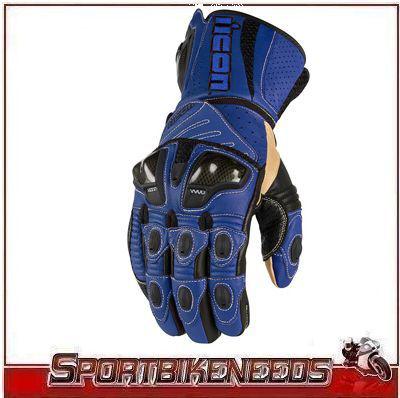 Icon overlord long glove leather medium m blue black 