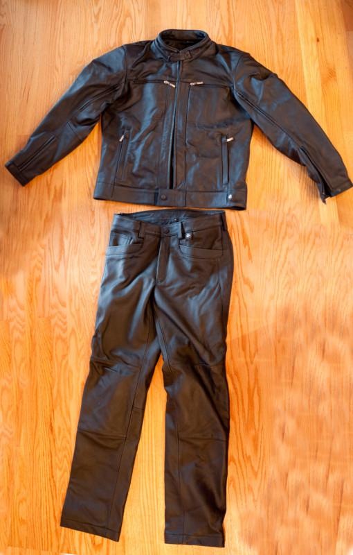 Bmw motorcycle mens black leather two piece suit
