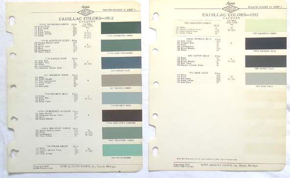  1952 cadillac r-m color paint chip chart all models original